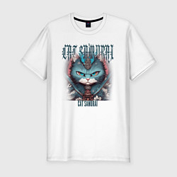 Мужская slim-футболка С котиком самураем