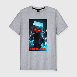 Мужская slim-футболка Роблокс персонаж с красными глазами