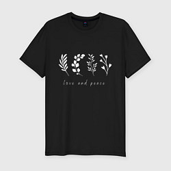 Мужская slim-футболка Белые растения love and peace