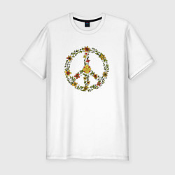 Мужская slim-футболка Пацифик знак хиппи цветы