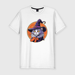 Мужская slim-футболка Кот ученый в шляпе