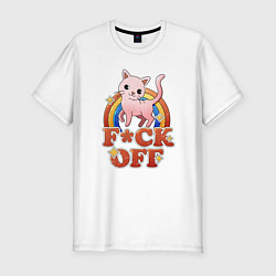 Футболка slim-fit F*ck off cat retro, цвет: белый