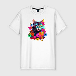 Мужская slim-футболка Котик в цветах - нейросеть