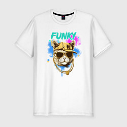 Футболка slim-fit Кот рэпер: funky - AI art, цвет: белый