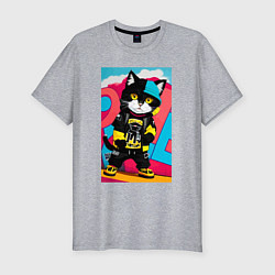Футболка slim-fit Котёнок-художник - поп-арт, цвет: меланж