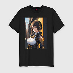 Футболка slim-fit Стимпанк девушка аниме, цвет: черный
