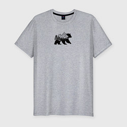 Футболка slim-fit Медведь с горами и лесом, цвет: меланж