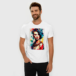 Футболка slim-fit MoMo - женщина в синей шляпе, цвет: белый — фото 2