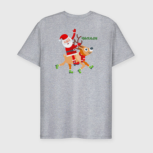 Мужская slim-футболка Дед Мороз и новогодний олень / Меланж – фото 2