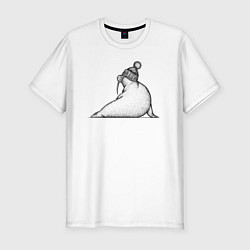 Футболка slim-fit Морж в шапке, цвет: белый