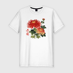 Мужская slim-футболка Красные хризантемы