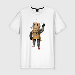 Футболка slim-fit Roblox робот машет, цвет: белый