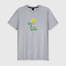 Мужская slim-футболка Мультяшный динозавр и стекающий смайлик