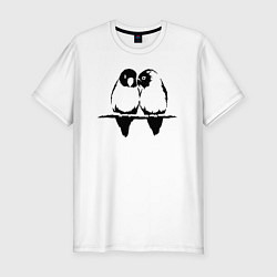 Мужская slim-футболка Пара попугаев трафарет