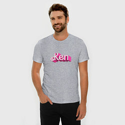 Футболка slim-fit Кен - объемными розовыми буквами, цвет: меланж — фото 2