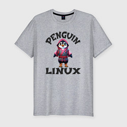 Мужская slim-футболка Система линукс пингвин в кимоно