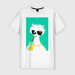 Футболка slim-fit Лама-альпака на чиле с бокалом, цвет: белый