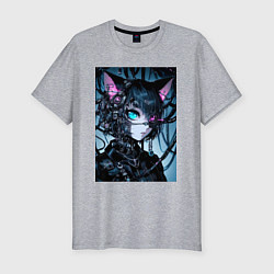 Мужская slim-футболка Cyber cat - ai art