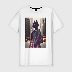 Мужская slim-футболка Cat fashionista - New York - ai art