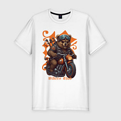 Мужская slim-футболка Медведь байкер на мотоцикле