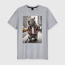 Мужская slim-футболка Trendy capybara on the streets of New York