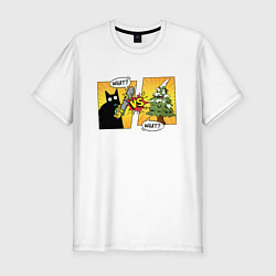 Мужская slim-футболка Кот против елки