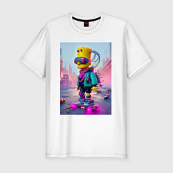 Мужская slim-футболка Барт Симпсон на скейтборде - киберпанк