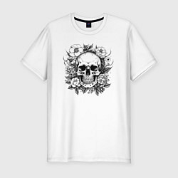 Футболка slim-fit Skull in flowers from napalm 696, цвет: белый