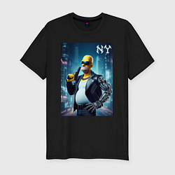 Футболка slim-fit Cyber Homer with a gun in New York - ai art, цвет: черный