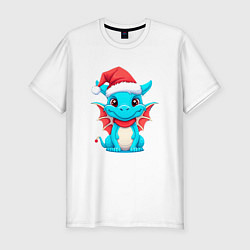 Мужская slim-футболка Дружелюбный дракон зимних чудес