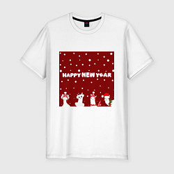 Футболка slim-fit Новогодние ламы в шапочках, цвет: белый