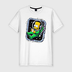 Мужская slim-футболка Барт Симпсон с сэндвичем в космосе - нейросеть