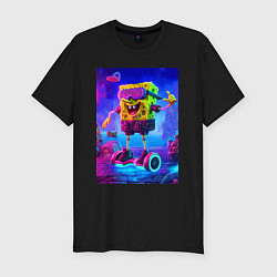Футболка slim-fit Sponge Bob on a gyro scooter - ai art, цвет: черный