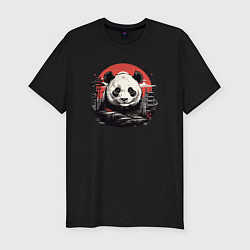 Футболка slim-fit Панда с красным солнцем, цвет: черный