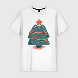 Мужская slim-футболка Веселая елка лягушка