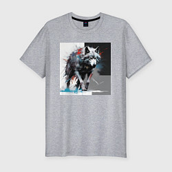 Мужская slim-футболка Волк масляной краской
