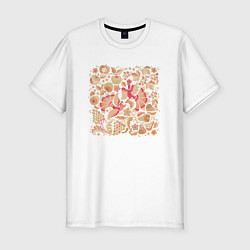 Мужская slim-футболка Птицы и плоды в саду: русский орнамент