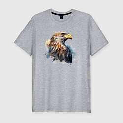 Мужская slim-футболка Акварельный орел в брызгах краски