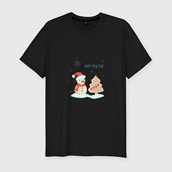 Мужская slim-футболка Снеговик с имбирной ёлкой