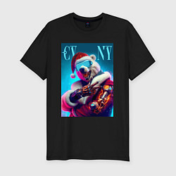 Футболка slim-fit Cyber new year - bear ai art, цвет: черный