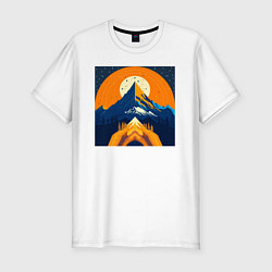 Мужская slim-футболка Горы пейзаж в стиле футуризма