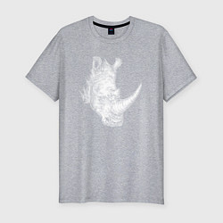 Мужская slim-футболка Голова носорога белого