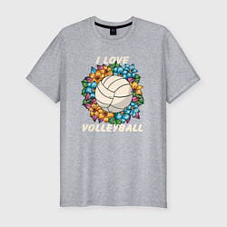 Мужская slim-футболка I love volleyball