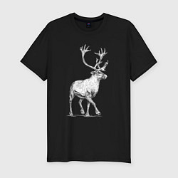 Футболка slim-fit Северный олень белый спереди, цвет: черный