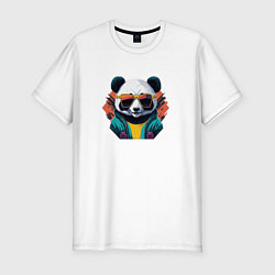 Футболка slim-fit Стильная панда в очках, цвет: белый