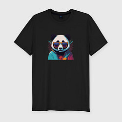 Мужская slim-футболка Модная панда в солнечных очках