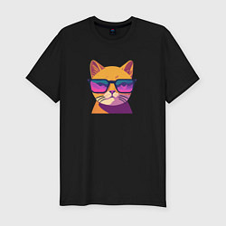 Мужская slim-футболка Кот в стильных очках