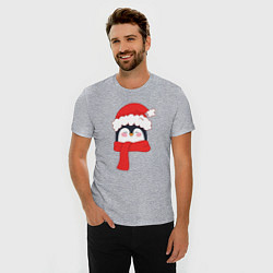 Футболка slim-fit Новогодний пингвин в шапке Деда Мороза, цвет: меланж — фото 2