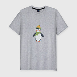 Футболка slim-fit Весёлый пингвин в шапке, цвет: меланж