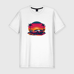 Мужская slim-футболка Авто в киберпанк стиле на фоне заката
